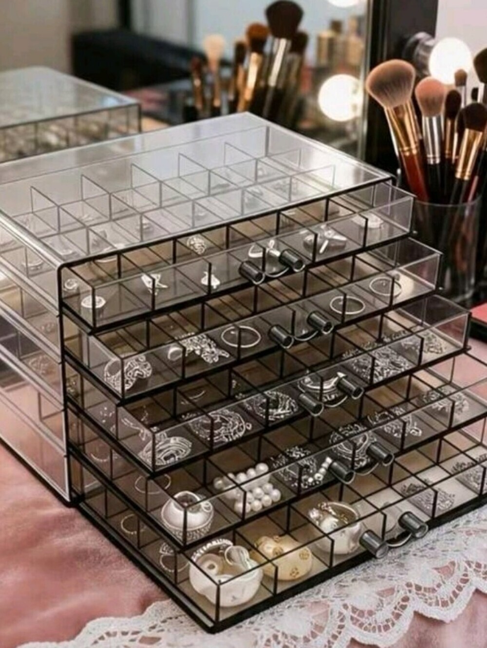 Clear Acrylic Jewelry Organizer - Black Trim